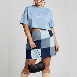 Vtg Y2K Demin Patchwork Mini Skirt 4X Runs Small